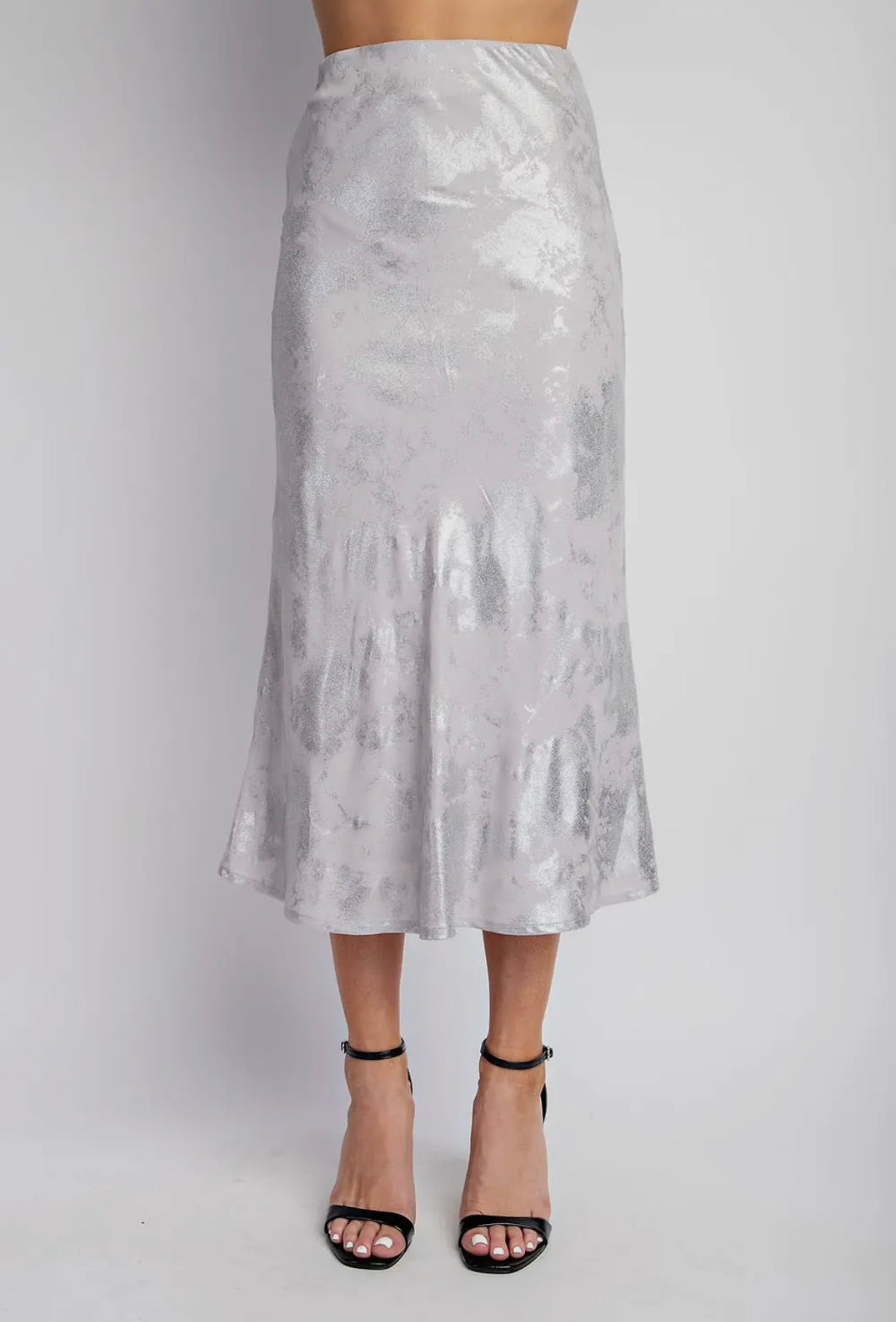 Silver Foil Midi Skirt