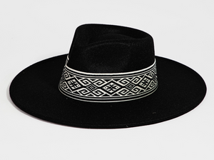 Black Aztec Flat Brim Hat
