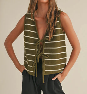 Olive Knit Tie Vest