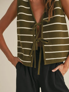 Olive Knit Tie Vest