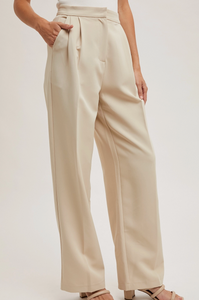 Beige Pleated Trousers