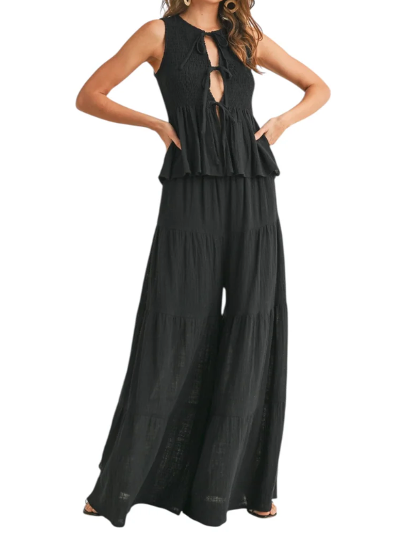 Noir Peplum Gauze Set